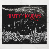 Prettige feestdagen Glitter Kerstbomen Sparkling Wijnetiket (Enkel label)