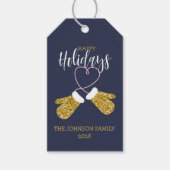 prettige feestdagen Glitter Mittens Cadeaulabel (Voorkant)