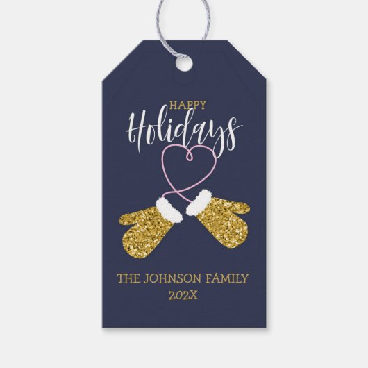 prettige feestdagen Glitter Mittens Cadeaulabel (Voorkant)
