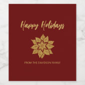 Prettige feestdagen ₩ Glitter Poinsettia Wijn Etiket (Enkel label)