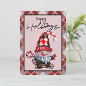 Prettige feestdagen Gnome met Candy Cane Kerstmis Feestdagenkaart (Staand voorkant)