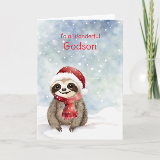 Prettige feestdagen Godson Schattigee Sloth met Sa Kaart (Voorkant)