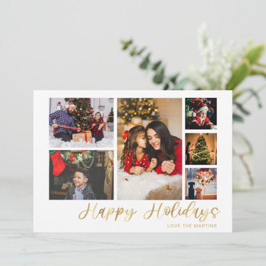 prettige feestdagen Gold 6-fotokaart (Staand voorkant)