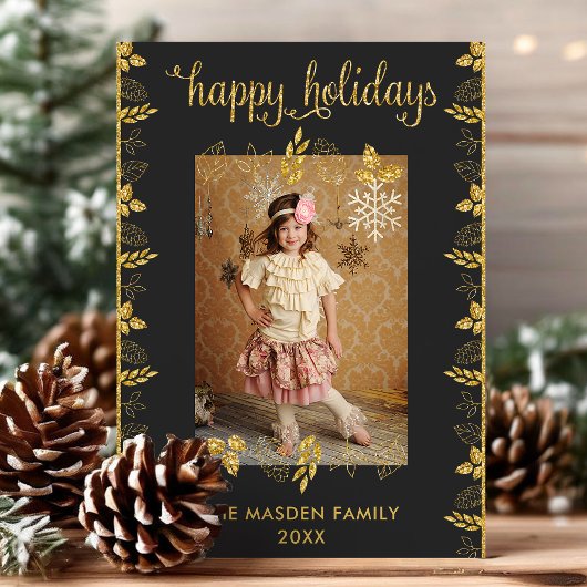 prettige feestdagen Gold Black kerstfoto Feestdagenkaart