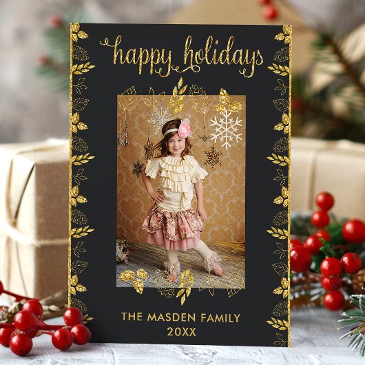 prettige feestdagen Gold Black kerstfoto Feestdagenkaart