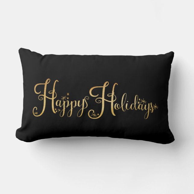 prettige feestdagen Gold Black Script Elegant Holi Kussen (Voorkant)