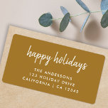 Prettige feestdagen Gold Christmas Return-adreslab Etiket<br><div class="desc">Prettige feestdagen Eenvoudig,  stijlvol aangepast "kerstontwerp" met moderne minimalistische handgeschreven scripttypografie op een elegante chique gouden achtergrond. #christmas #modern #family #gold</div>