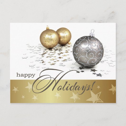 prettige feestdagen. Gold en Silver Baubles Feestdagenkaart (Voorkant)