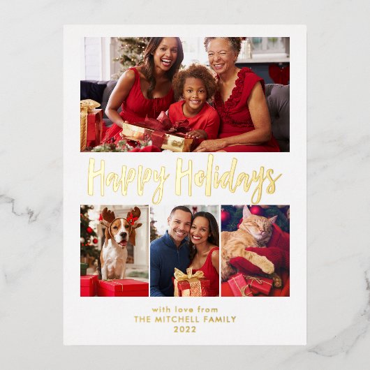 prettige feestdagen | Gold Foil Multi Photo Grid (Voorkant)