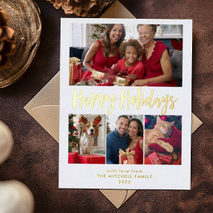 prettige feestdagen   Gold Foil Multi Photo Grid