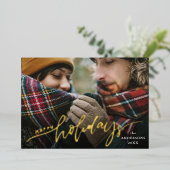 prettige feestdagen Gold Foil Script Holiday-fotok Folie Uitnodiging (Staand Voorkant)