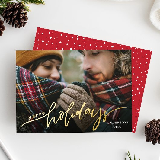 prettige feestdagen Gold Foil Script Holiday-fotok Folie Uitnodiging