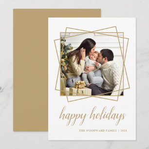 prettige feestdagen Gold Geometric Family Foto Feestdagenkaart