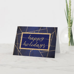 Prettige feestdagen Gold Glitter Blue Corporate Kaart