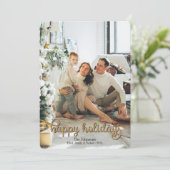 prettige feestdagen Gold Glitter-fotokerstfeest Feestdagenkaart (Staand voorkant)