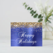 prettige feestdagen Gold Glittery Faux Blue Folie (Staand voorkant)