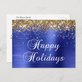 prettige feestdagen Gold Glittery Faux Blue Folie (Voorkant / Achterkant)