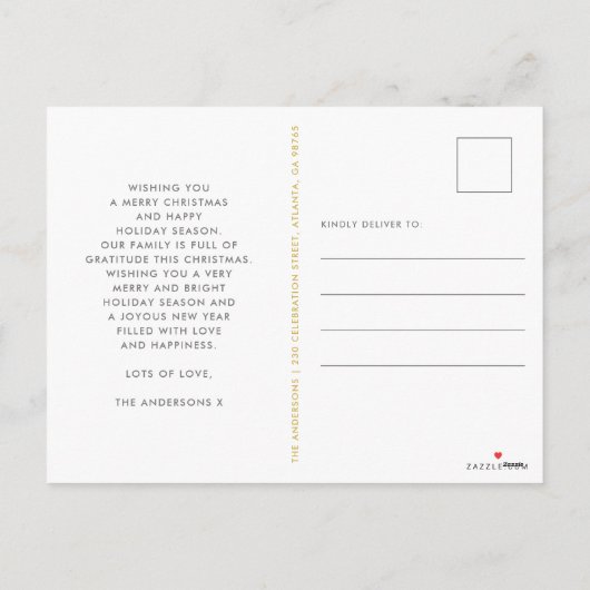 prettige feestdagen | Gold Lettering 4 Foto Collag (Achterkant)