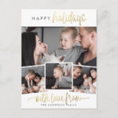 prettige feestdagen | Gold Lettering 4 Foto Collag (Voorkant)