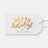 prettige feestdagen Gold Lettering Folie kerst Cadeaulabel (Voorkant (Horizontaal))
