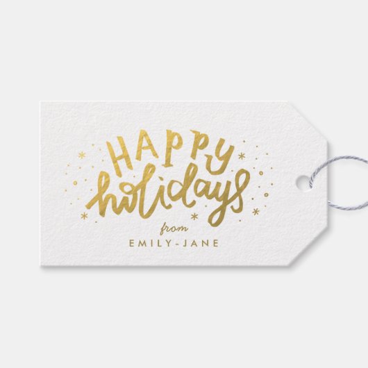 prettige feestdagen Gold Lettering Folie kerst Cadeaulabel (Voorkant (Horizontaal))