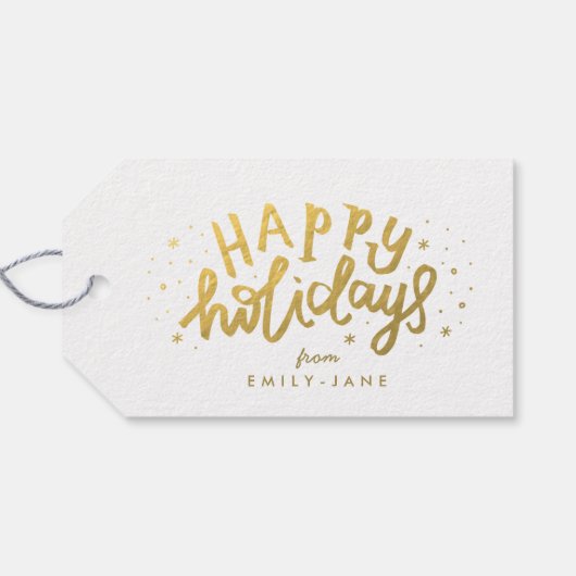 prettige feestdagen Gold Lettering Folie kerst Cadeaulabel (Achterkant Horizontaal)