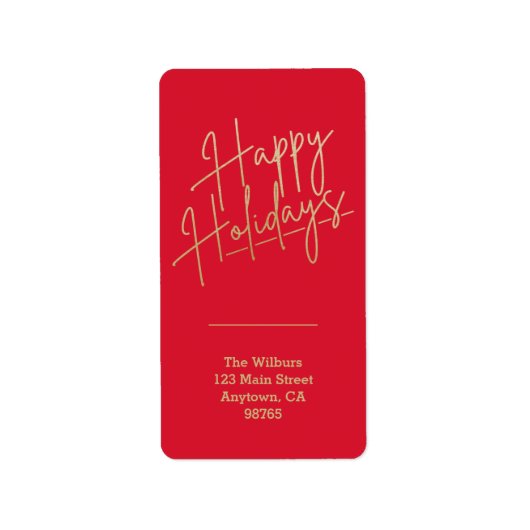 Prettige feestdagen Gold Rood Retouradres Etiket (Voorkant)