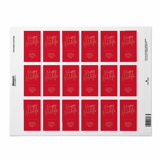 Prettige feestdagen Gold Rood Retouradres Etiket (Full Sheet)