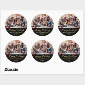 Prettige feestdagen Gold Script Black Family Foto Ronde Sticker (Vel)