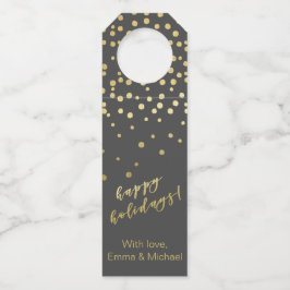 prettige feestdagen - Gold Script en Confetti Flessenhanger
