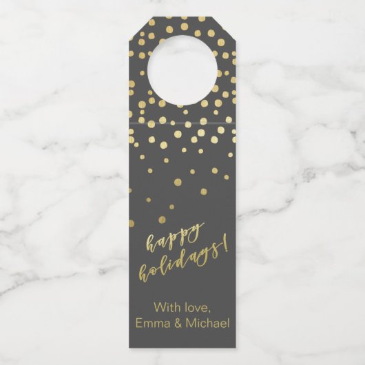 prettige feestdagen - Gold Script en Confetti Flessenhanger (Voorkant)