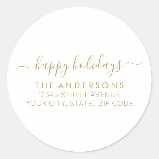 Prettige feestdagen * Gold Script kalligrafie adre Ronde Sticker (Voorkant)