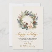 Prettige feestdagen Gold Script Krans Greenery Kaa Feestdagenkaart (Voorkant)