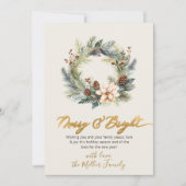 Prettige feestdagen Gold Script Krans Greenery Kaa Feestdagenkaart (Voorkant)