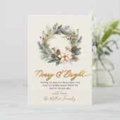Prettige feestdagen Gold Script Krans Greenery Kaa Feestdagenkaart (Staand voorkant)