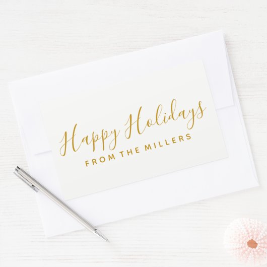 prettige feestdagen Gold Script Rechthoekige Sticker (Envelop)