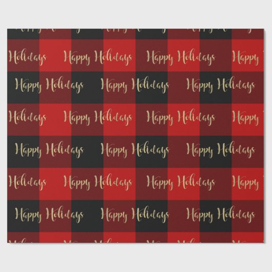Prettige feestdagen Gold Script Red Buffalo Plaid Cadeaupapier (Vlak)