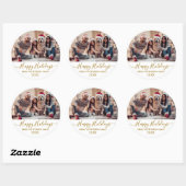 Prettige feestdagen Gold Script White Family Foto Ronde Sticker (Vel)