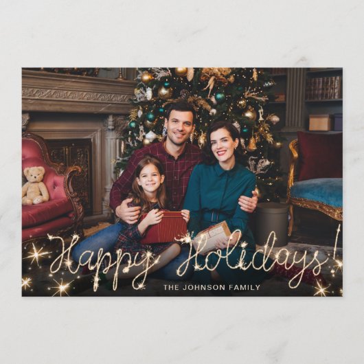 prettige feestdagen Gold Sparkle Manuscript FOTO G Feestdagenkaart (Voorkant)