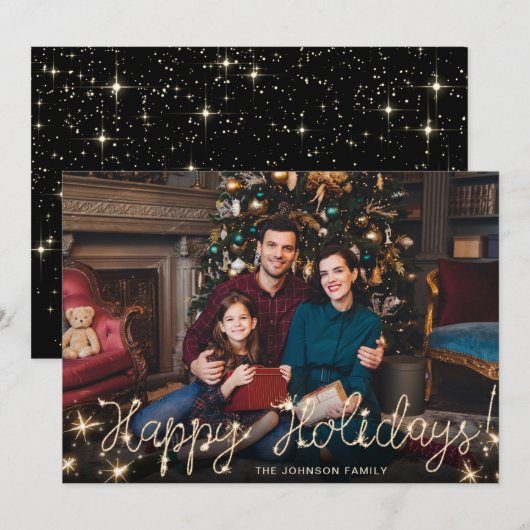 prettige feestdagen Gold Sparkle Manuscript FOTO G Feestdagenkaart (Voorkant / Achterkant)