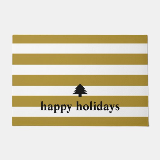 prettige feestdagen Gold Striped Kerstmis Deurmat (Voorkant)