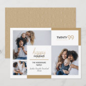 Prettige feestdagen Gold Three-Photo Feestdagenkaart (Voorkant / Achterkant)