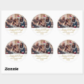 Prettige feestdagen Gold White Script Family Foto Ronde Sticker (Vel)