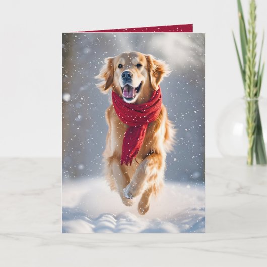 Prettige feestdagen Golden Retriever in Sneeuw Kaart (Voorkant)