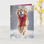 Prettige feestdagen Golden Retriever in Sneeuw Kaart (Gele Bloem)
