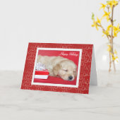 prettige feestdagen Golden Retriever Puppy Kaart (Gele Bloem)