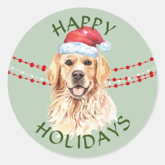 Prettige feestdagen Golden Retriever Santa Hat Ronde Sticker (Voorkant)
