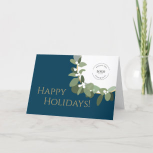 Prettige Feestdagen Goud Blauw Moderne Krans Uw Lo Kaart