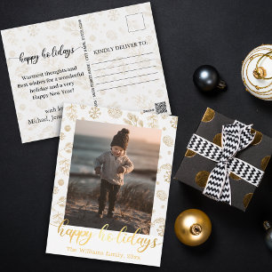 prettige feestdagen, goud chic script vakantie fot briefkaart