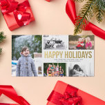 Prettige feestdagen Goud - Christmas Collage 5-fot Feestdagenkaart<br><div class="desc">Prettige feestdagen Pas deze moderne stijlvolle lichte en gedurfde, heldere, eenvoudige horizontale kerstfotokaart aan, ontworpen met faux-gouden tekst. Houd er rekening mee dat het goud een kleurenafdruk is en geen echte gouden folie. Vervang de sjabloon-afbeeldingen door uw favoriete foto's en wijzig alle sjabloon-informatie. Gebruik voor het beste resultaat afbeeldingen met...</div>